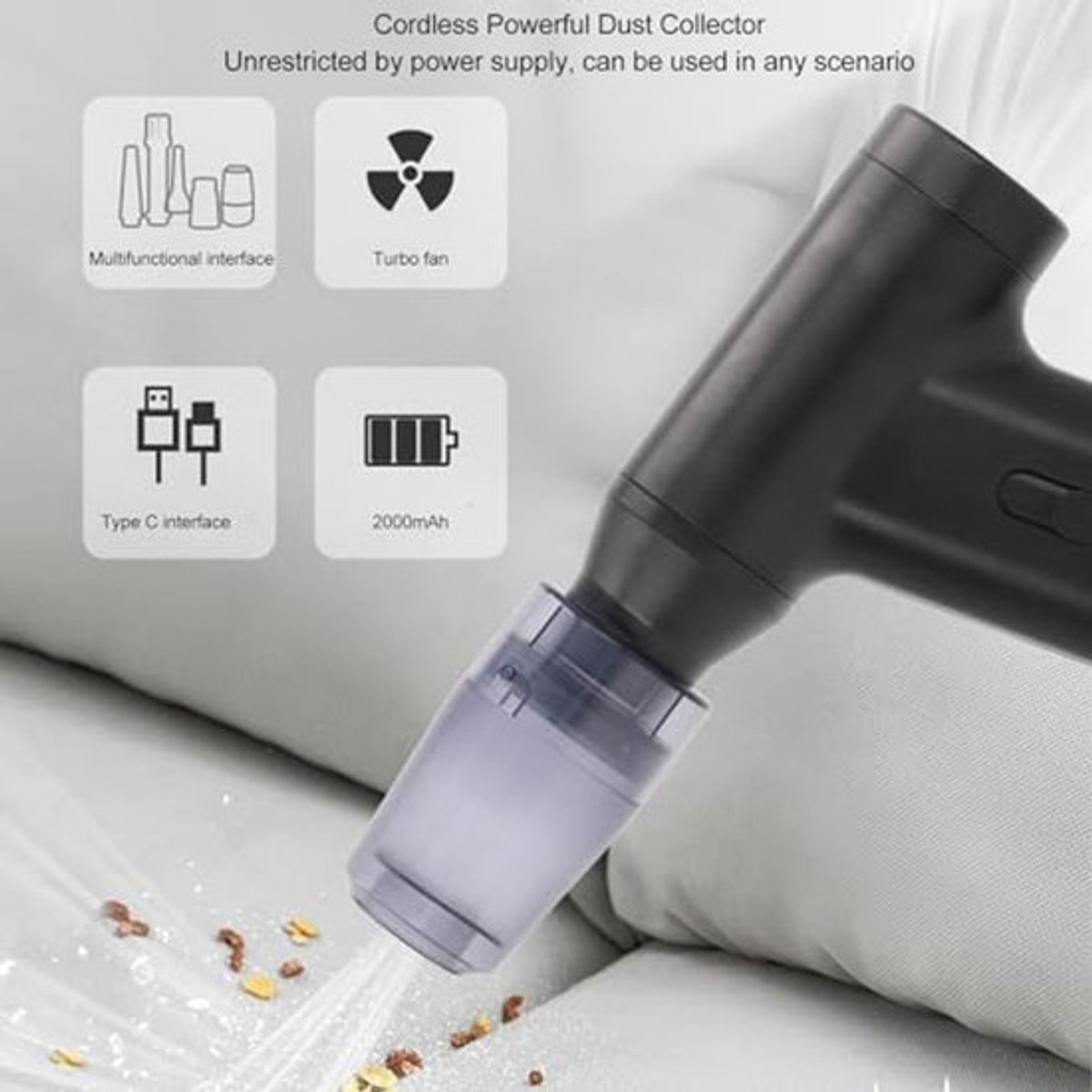 Draagbare handbediende turboventilator, 110.000 tpm variabele snelheid, borstelloze motor, mini-elektrische luchtstofzuiger, 2000 mAh oplaadbare ventilator, klein