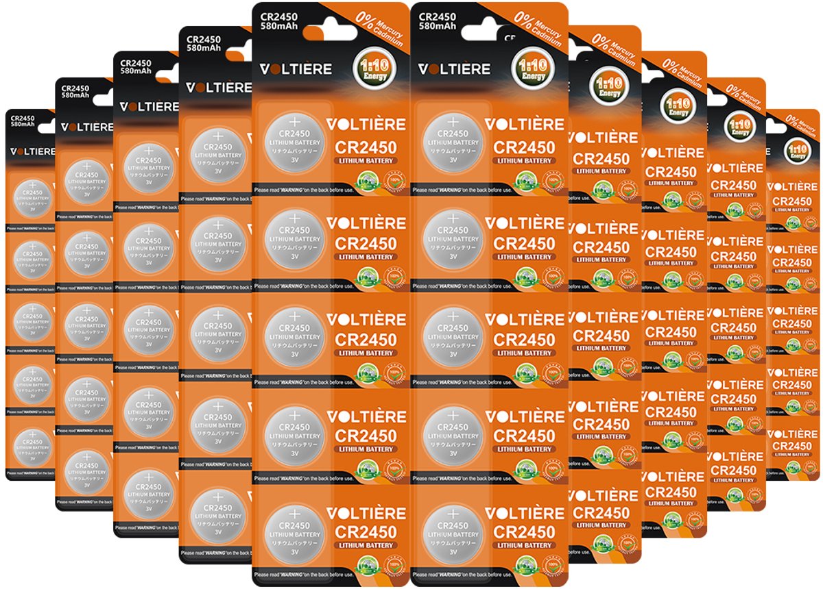 Voltière 50-Pack CR2450 Knoopcel Batterij - Lithium 3v CR2450