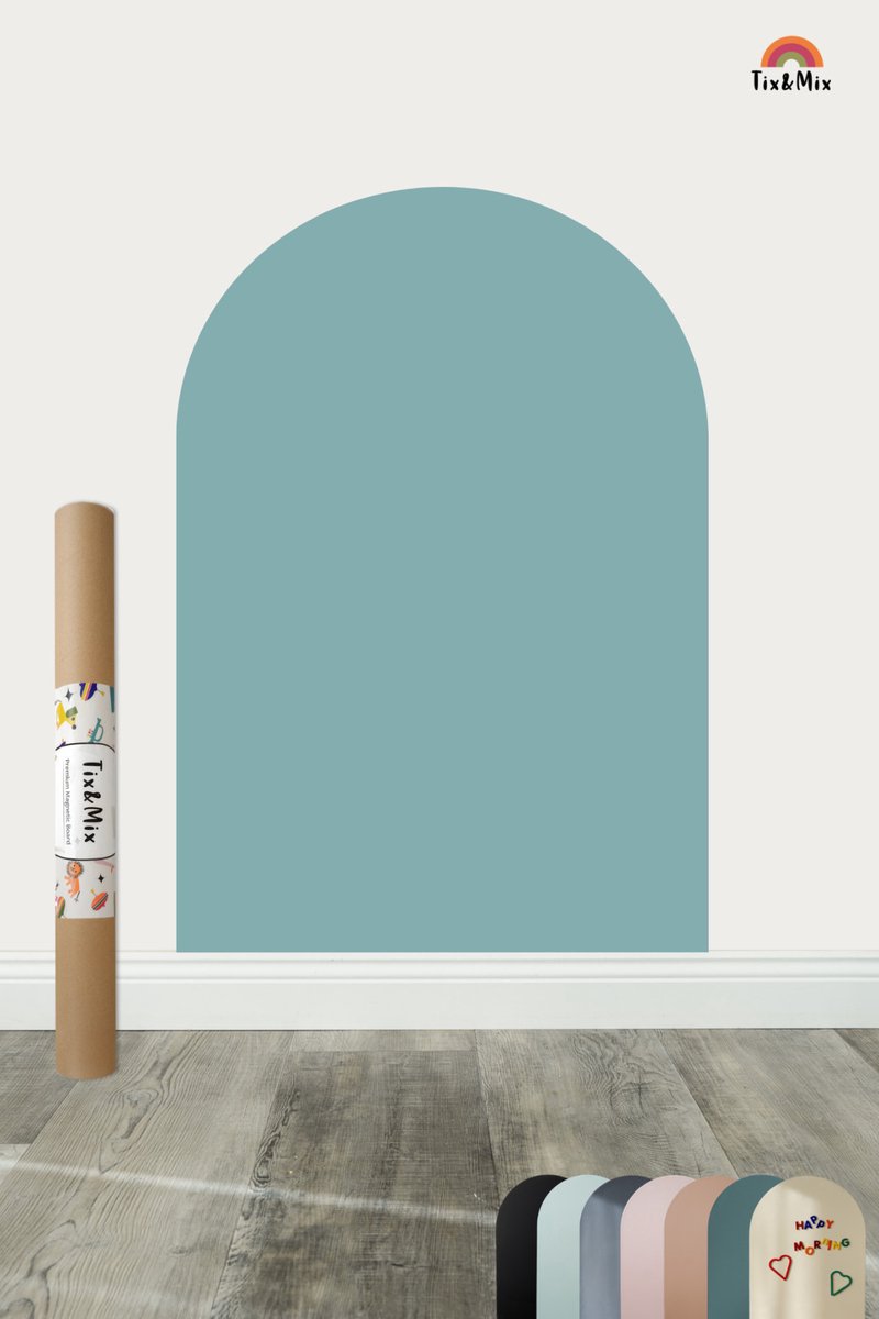 Tix & Mix - magnetische wandsticker - Wall board - inclusief 2 krijtjes - Cyan Wave - groen/blauw
