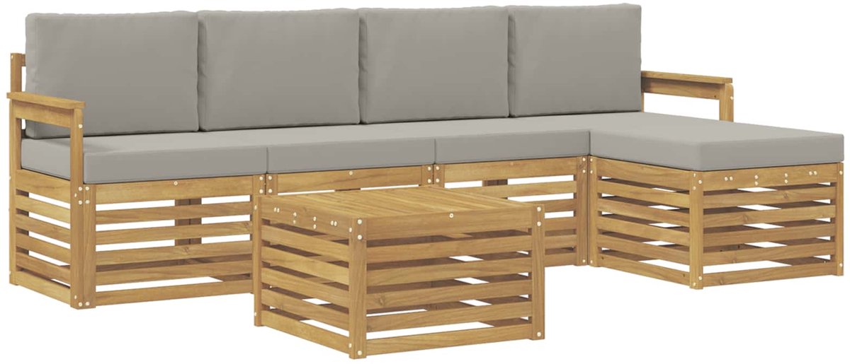 vidaXL Buiten - bank - set - 6 - st - 5-zits - Wit - en - Lichtgrijs - Polyester Wit en Lichtgrijs