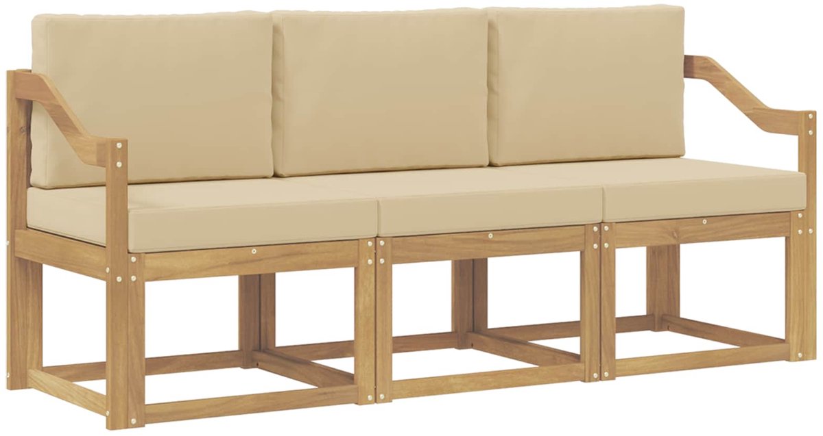 vidaXL Buiten - bank - set - 3 - st - White - and - Beige - 185.5 - x - 63 - x - 73 - cm wit en beige