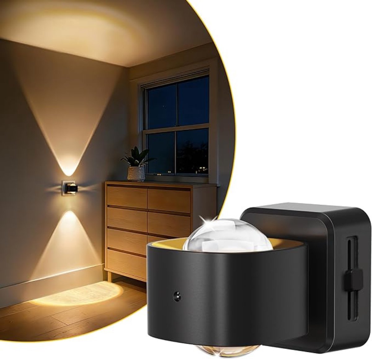 Verte Stekkerspot Dimbaar - LED-Nachtlampje met Stekker – Draaibaar – Schemersensor – Instelbare Helderheid 0-150 Lm – 3000 K – Warm Wit – Nachtlampje met Stekker voor de Gang - Badkamer - Trap en Slaapkamer – Zwart