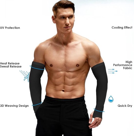 UV Beschermende Armstukken - 2 Paar Compressie Arm Sleeves - Armstukken Wielrenen - Hardlopen Armwarmers - UV-bescherming verkoelende armmouwen compressie armmouw - UPF 50 zonnemouwen - One Size - voor fietsen rijden golf wandelen — afbeelding 4