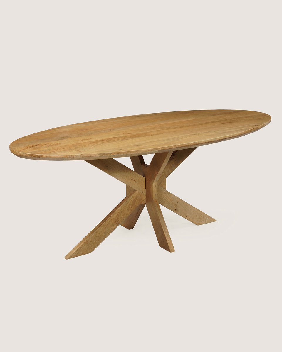 Ovale Eettafel 180 cm Mangohout – Houten Matrix Onderstel – Elegant Chic – 4-5 Personen