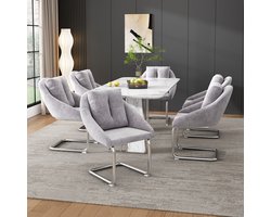 MIVRAY Eetkamerstoel Set Van 6 - Draaibare Stoel Met Kussen En Ergonomische Rugleuning - Voor Woonkamer - Fluweel Grijs