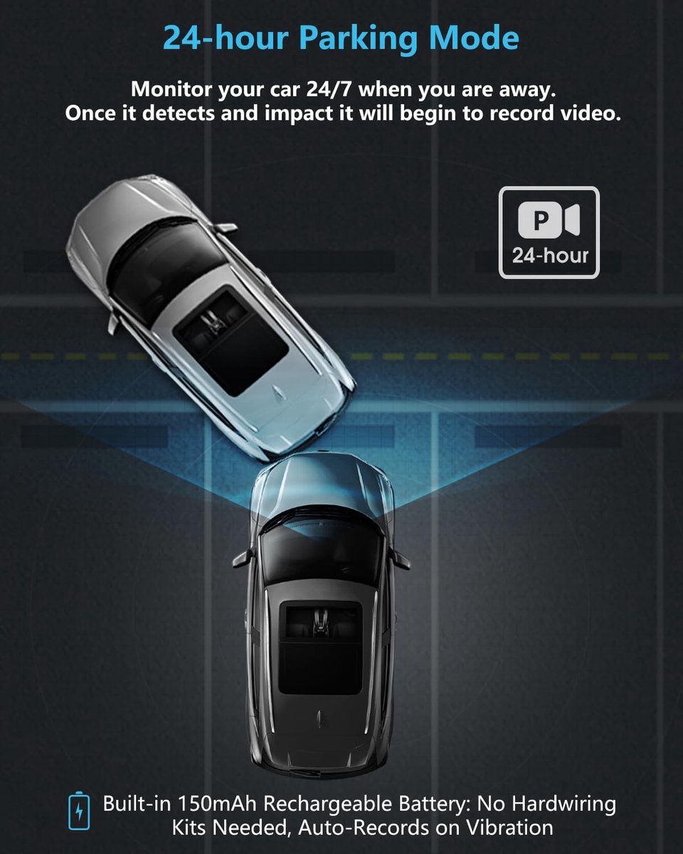 Dashcam - Dashcam voor auto -32G -ViewDash Cam Interieur - 310° groothoek - Autocamera met parkeerbewaking, bewegingsdetectie, infrarood nachtzicht, G-sensor, loopopname, HDR, batterij – foto 2