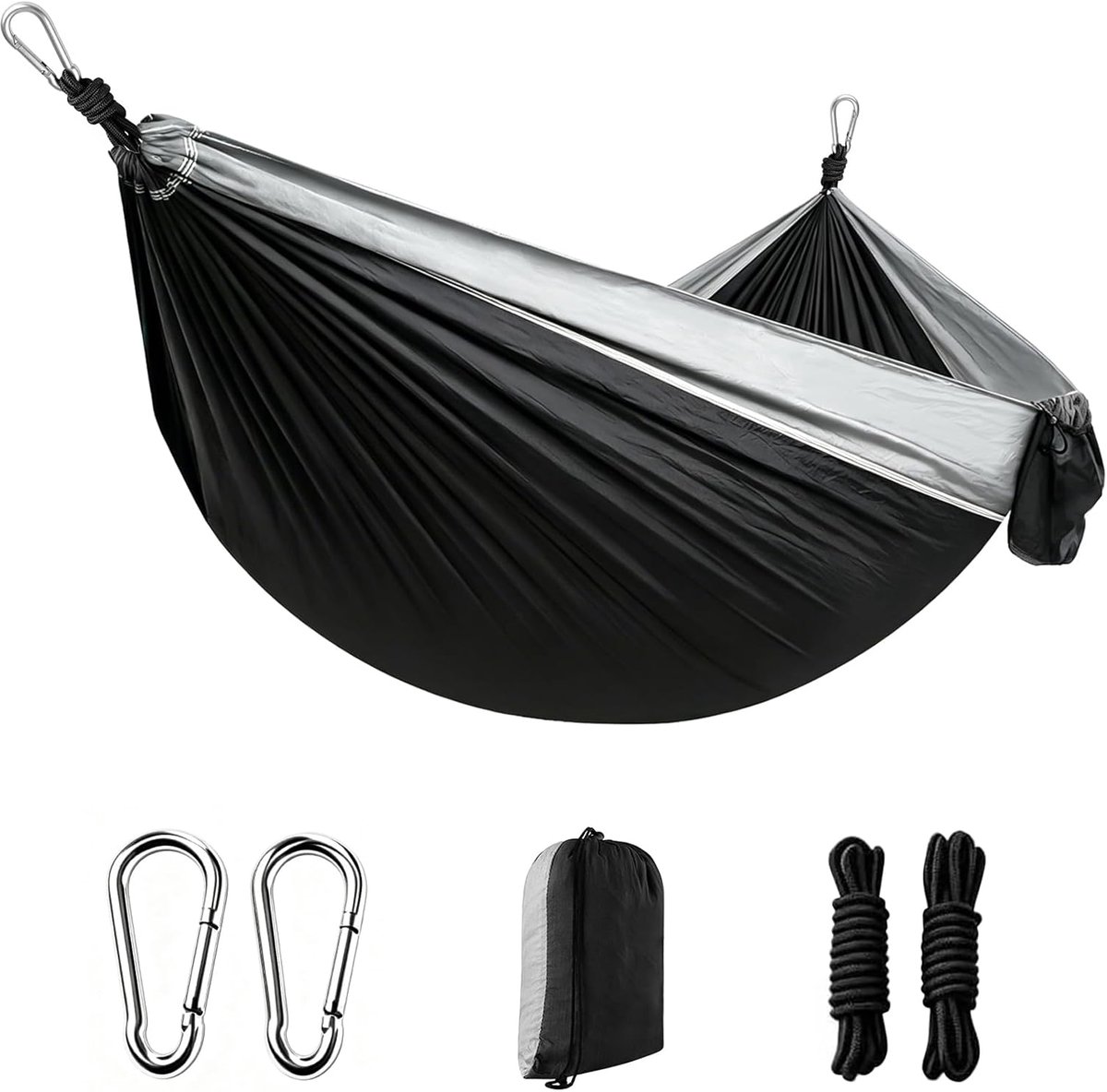 Hangmat - Draagbaar met draagtas - 270 x 140 cm - Draagvermogen tot 300 kg - Zwart Strepen - Hangmat met Spreidstok - Weerbestendig - Hangmatten Camping - hangmat 2 persoons - van Imperatoris