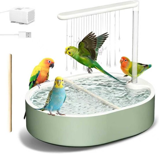 Papegaaiendouche - Automatische Vogeldouche - Met USB Waterpomp - Badderbak voor Vogels - Groen Vogelbadje - Parkieten Douche - Automatische Badkuip voor Vogels - Papegaaien Bad - Waterspeelgoed Vogels - Continue Watercirculatie - Groen