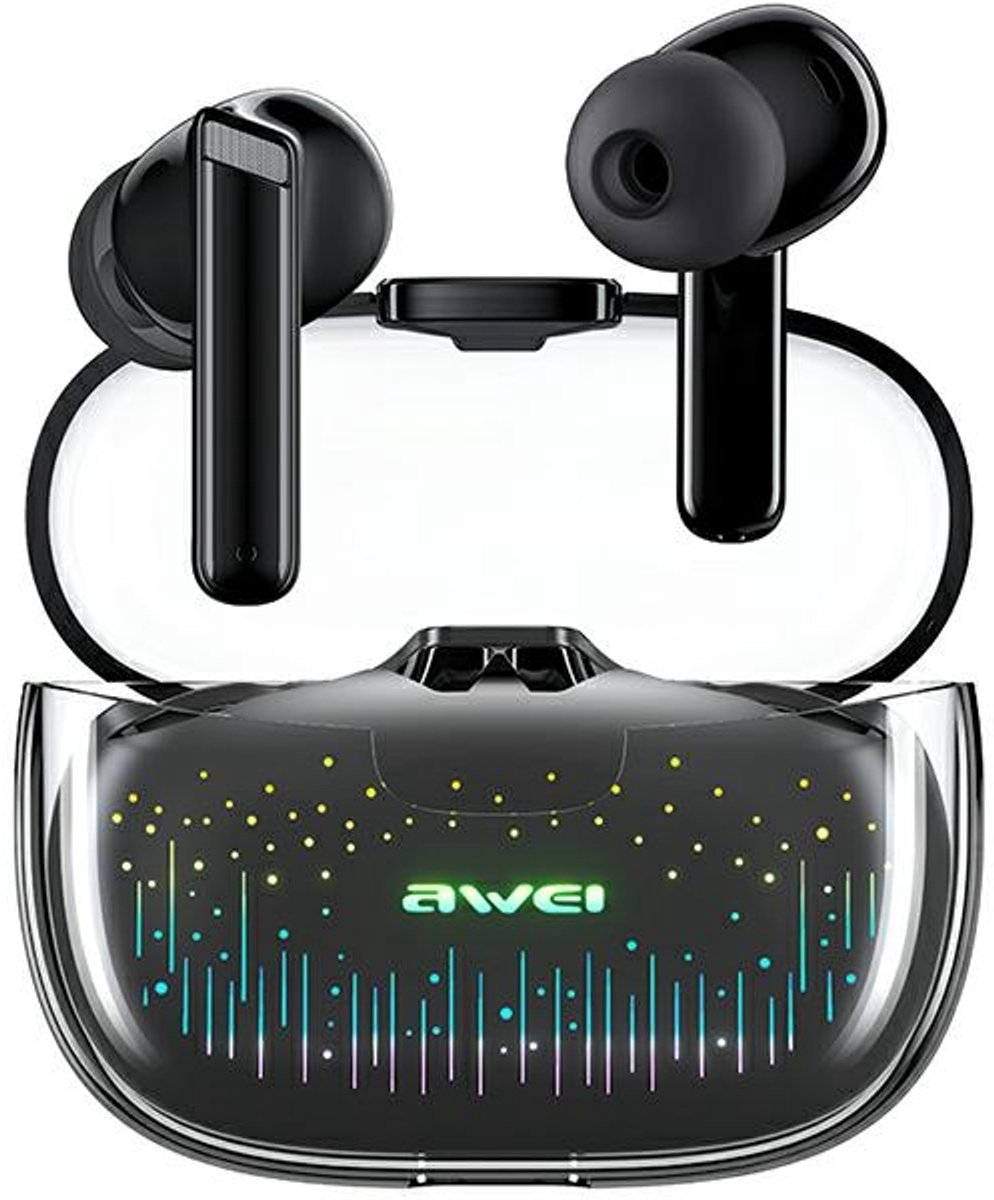 AWEI Bluetooth 5.3 T52 Pro2 TWS hoofdtelefoon + dockingstation zwart/zwart