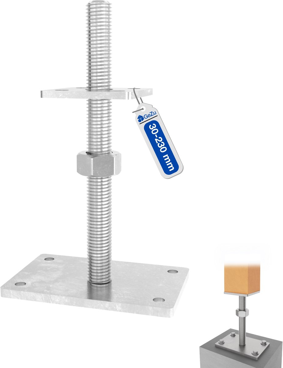 GeZu Impex Verstelbare Paalhouder Met Moer 100 x 100 mm Thermisch Verzinkt