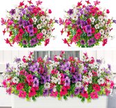 12 bundels kunstbloemen voor buiten, kleurrijke kunstbloemen, UV-bestendig, kunstbloemenboeket voor buiten, binnen, tuin, verandadecoratie (Wit, Roosrood, Paars)