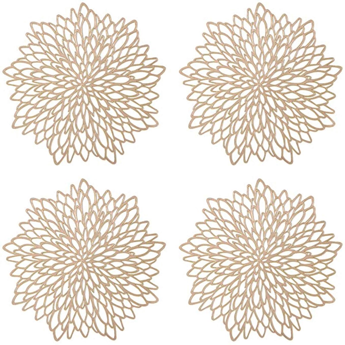 Allecto - Gouden Ronde Bloem Placemat - Onderzetters - Luxe Tafeldecoratie - Gouden Kleur - Warmte-isolatie - Perfect voor Diner - 4 Stuks