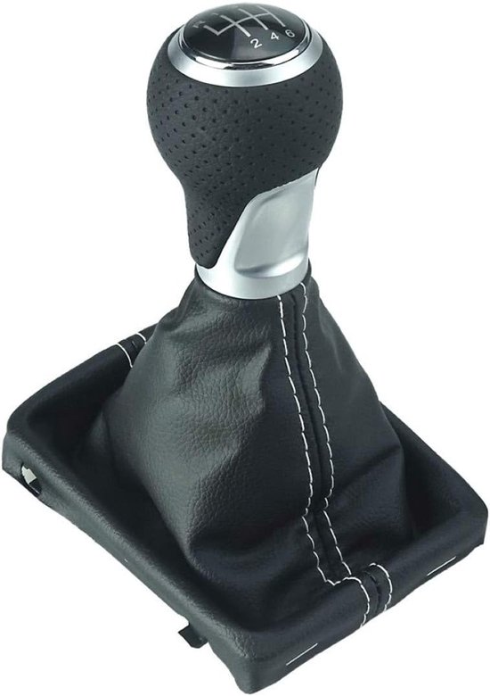 Schakelknop Set - Versnellingspook - Auto Interieur - Geperforeerd Leer - 6 Versnellingen - Mat Chroom — afbeelding 2