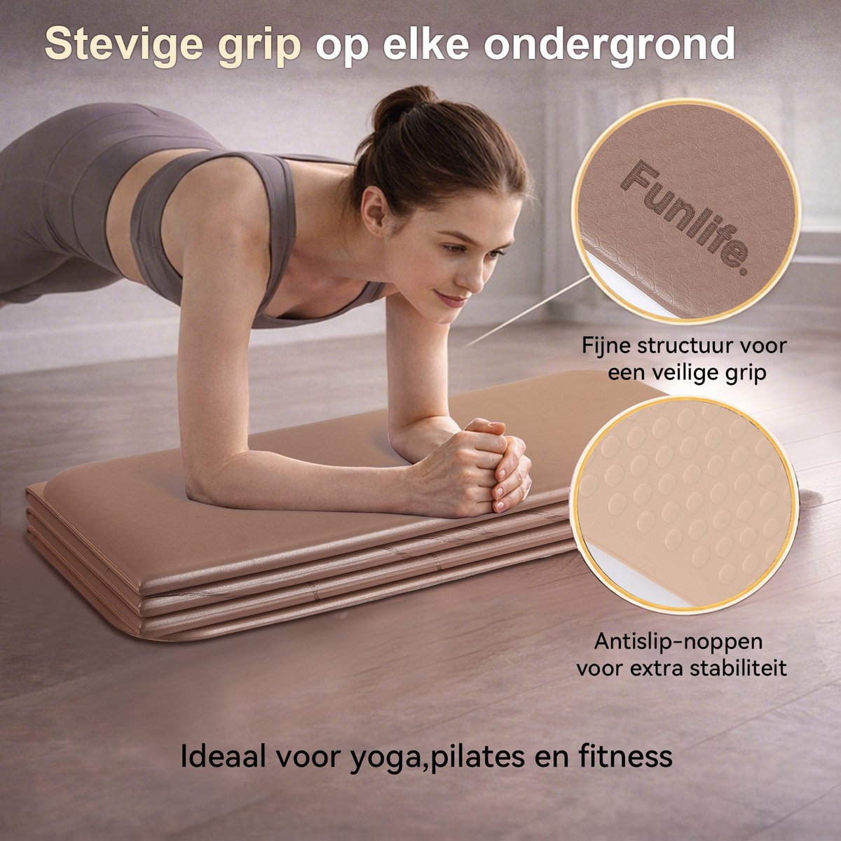 Funlife Opvouwbare Yogamat 190 x 66 cm - 10 mm Dik - Antislip Fitnessmat voor Yoga, Pilates en Thuis Workout - Karamel Flow Design thumbnail 6
