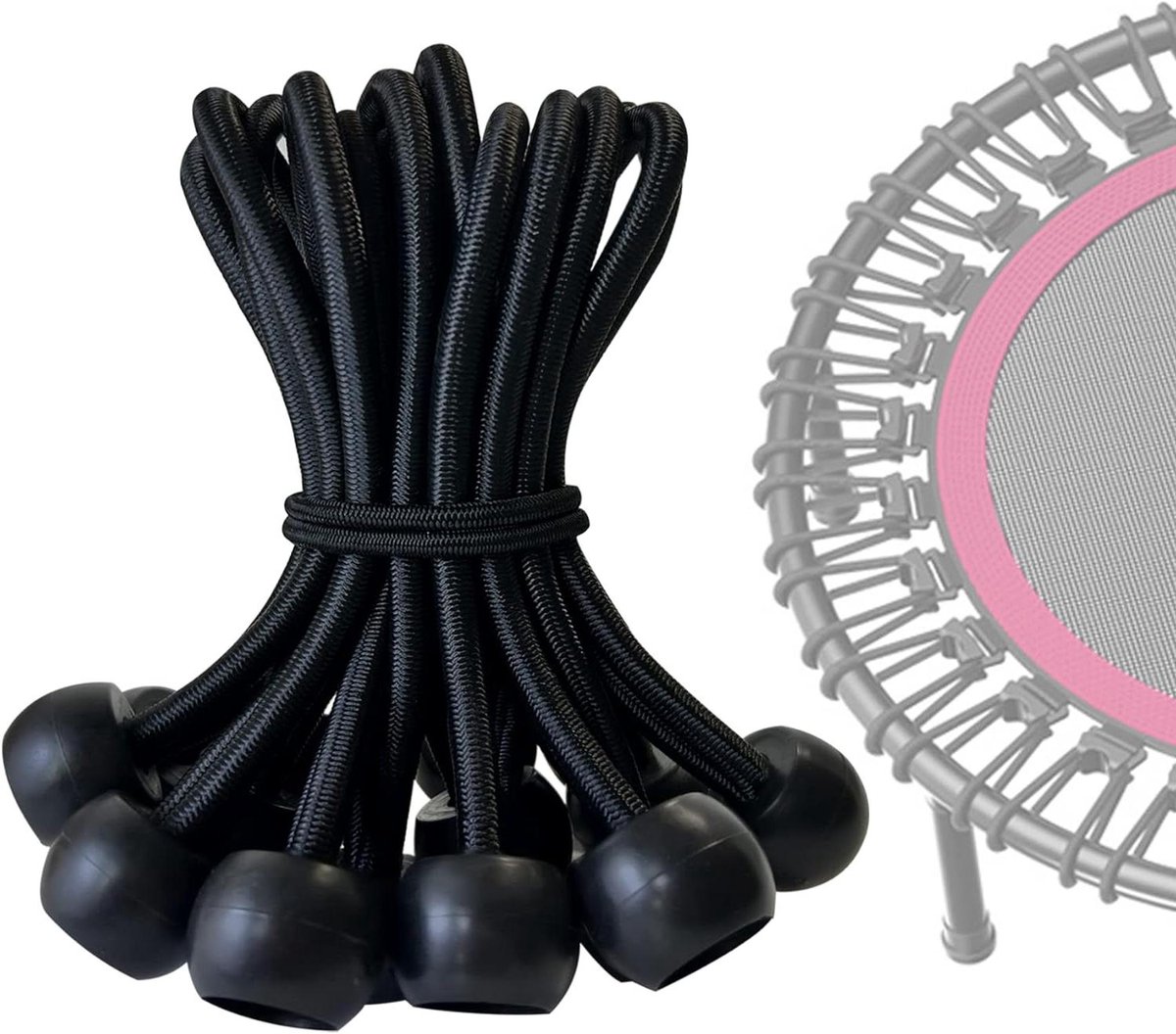 Trampoline Bungee Koorden - Elastische Touwen - Trampoline Reparatie - Met T-haak Trekgereedschap - 15 stuks - Zwart