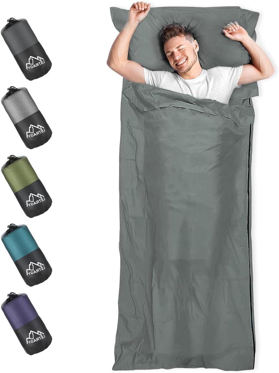 Huttenslaapzak Microvezel - Reisdeken Slaapzak - Hygiënisch Slapen - Doorlopende Ritssluiting - 95 x 220 cm - Donkergrijs