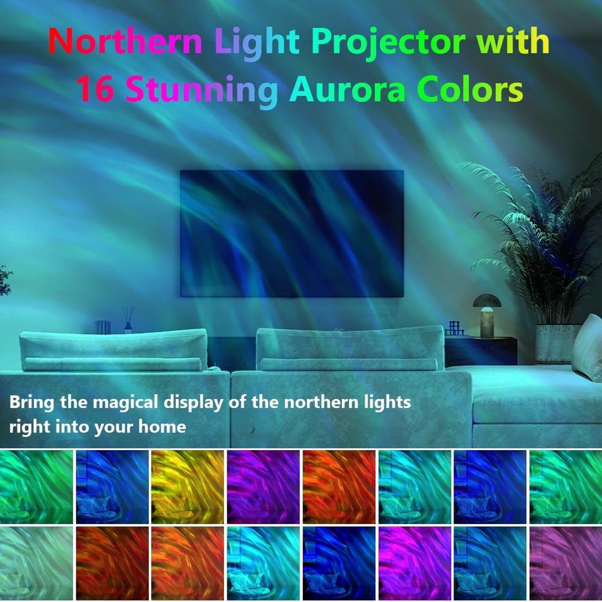 Noorderlicht Projector, 3 in 1 LED Sterrenhemel Projector, USB Aangedreven Dimbaar Aurora Licht met 16 Lichteffecten, 4 Lichtstanden voor Slaapkamer Party Game Room (Normale Versie) – foto 2