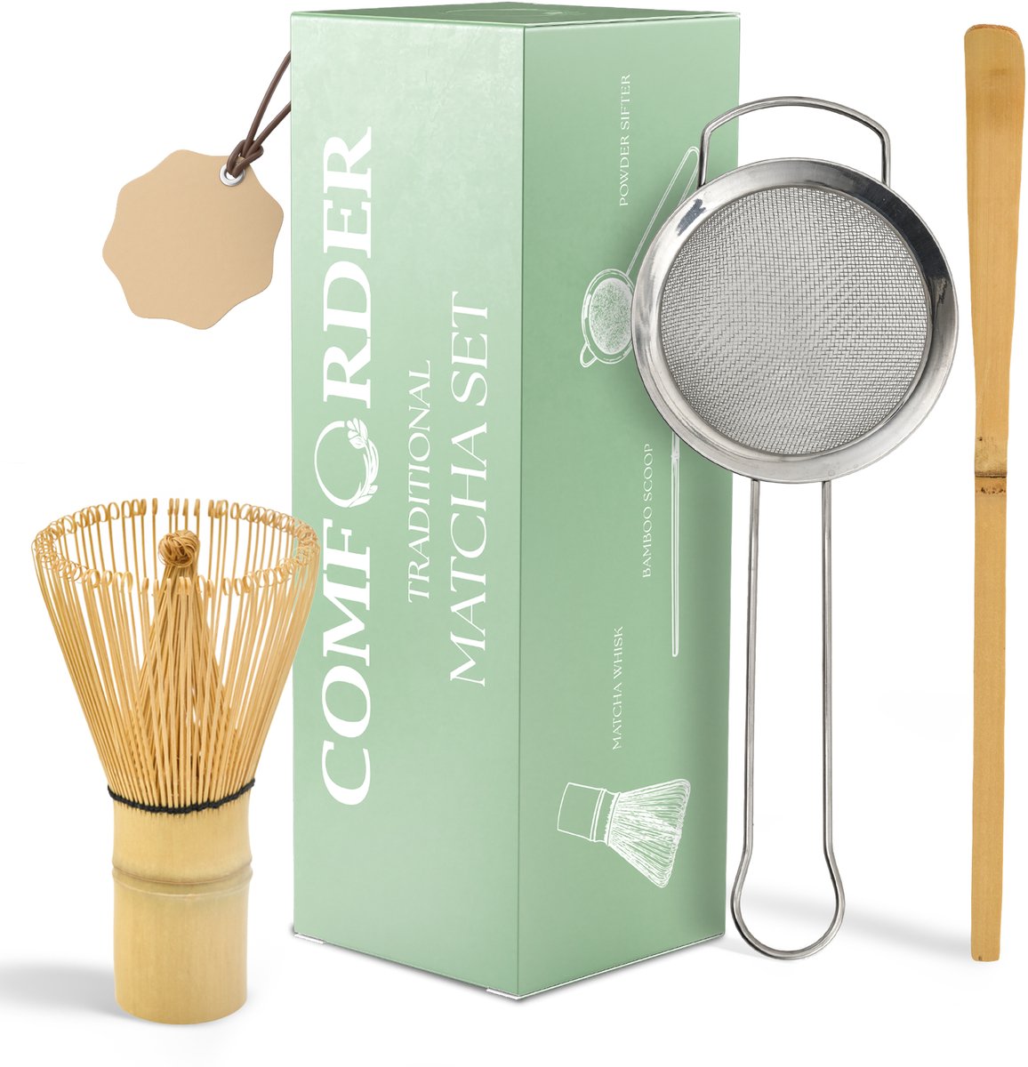 Comforder Matcha Set 3 - Starterkit met Whisk, Zeef en Klopper - Thee Set