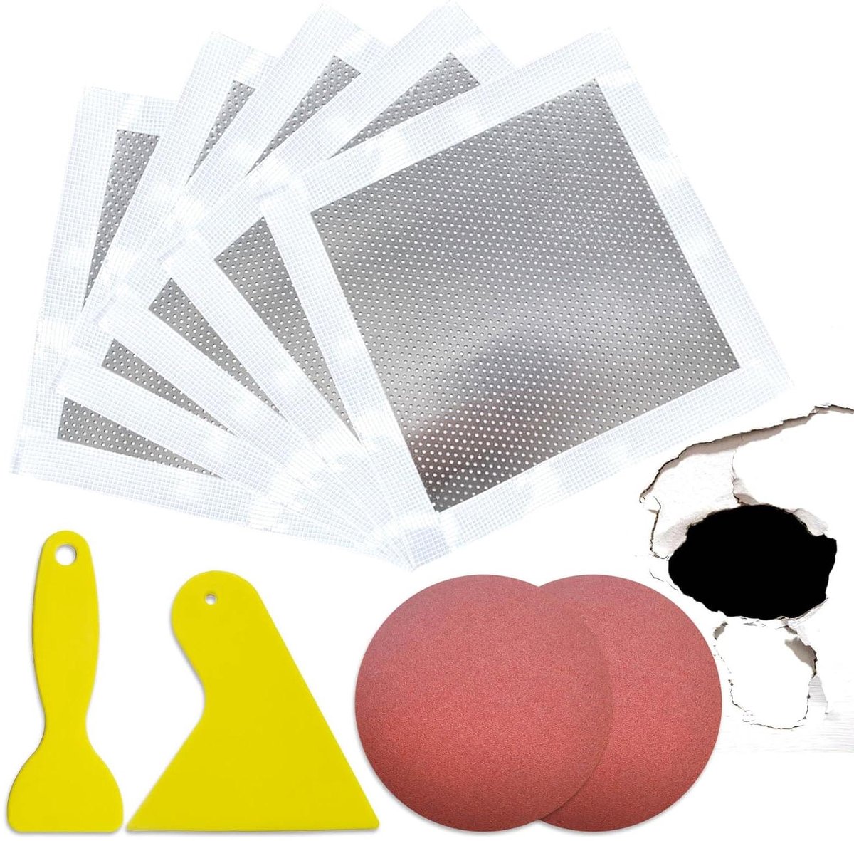 Gaten Reparatieset - Muurpatch Aluminium - Muren Herstellen - Zelfklevend Aluminium - 9 stuks - Wit