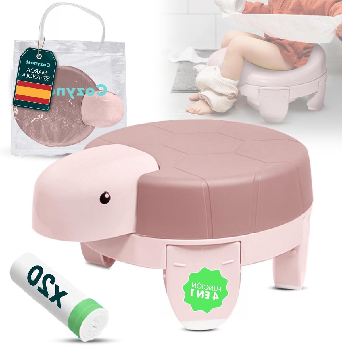 Draagbaar Babypotje - Potty Training Stoel - Zindelijkheidstraining - 4-in-1 Multifunctioneel - Compact Opvouwbaar - Roze