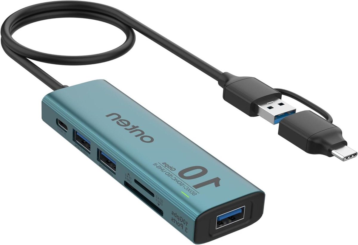 USB C Hub - Kaartlezer Adapter - Snelle Data Overdracht - UHS-II Dubbele Kaartsloten - 10 Gbps - Blauw