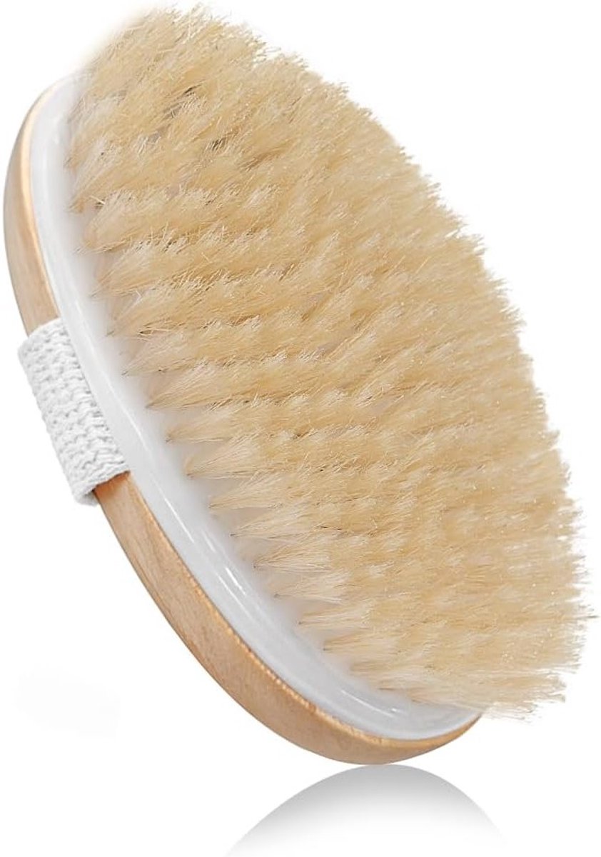 Natuurlijke borstel voor het lichaam, droogborstelen, exfoliatie, massage en verbetering van de bloedsomloop, cellulite vermindering