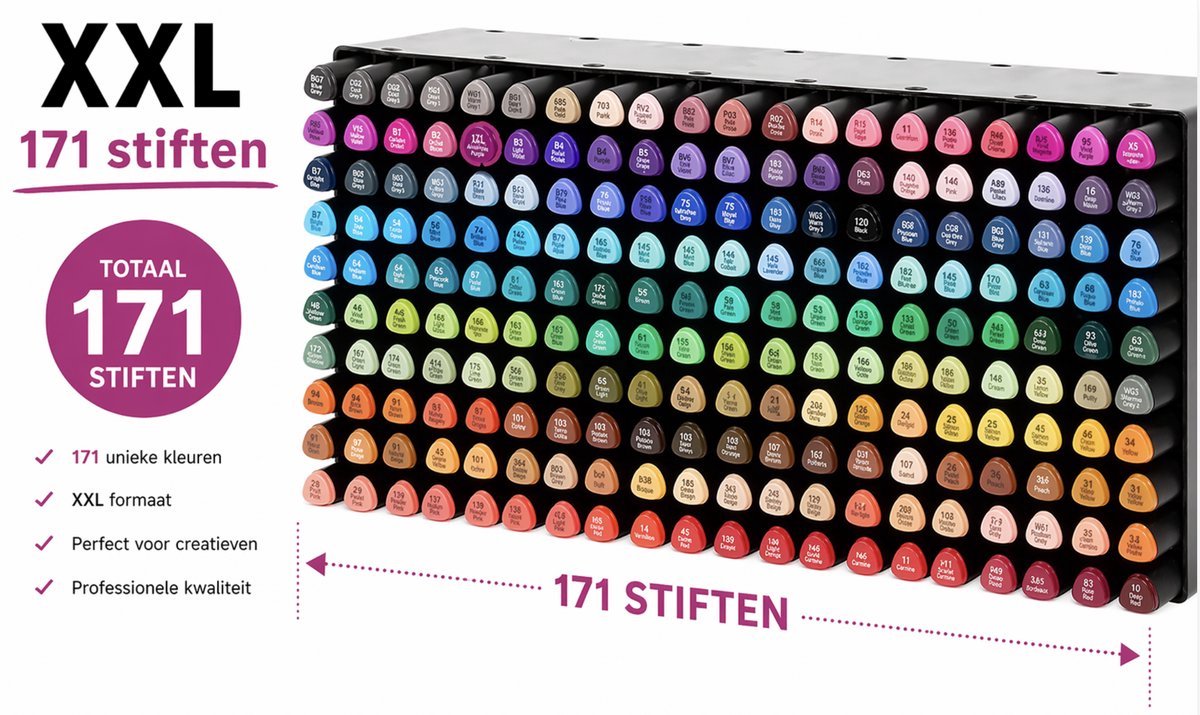 Décotime XXL Alcohol markersTwinmarkers Set (171 Stuks) – Professionele Markers in Luxe Draagtas met Schouderband