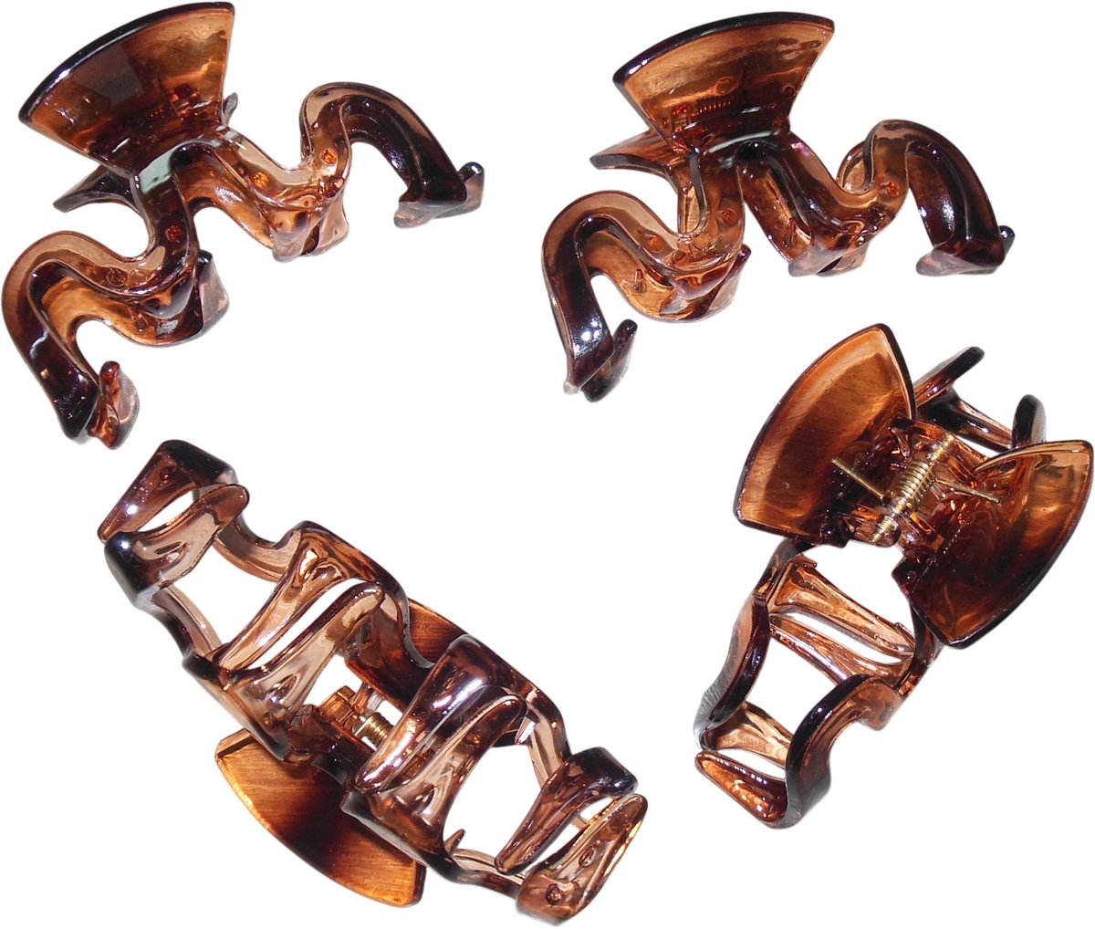 4 Haarklemmen 9 cm gekronkeld bruin