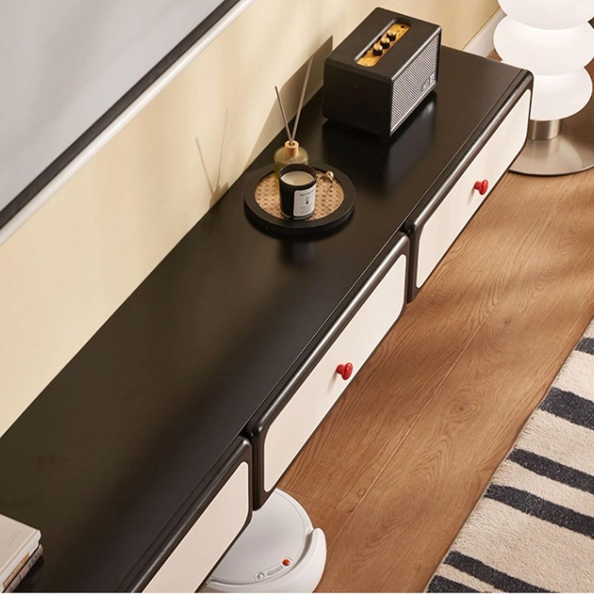 Wandgemonteerd Zwevend TV Meubel / Floating TV Kast 180x20x35 cm – Modern Media Console met 2 Deuren & 2 Lades, Kabelmanagement & Grote Opbergruimte – HomebyNicole