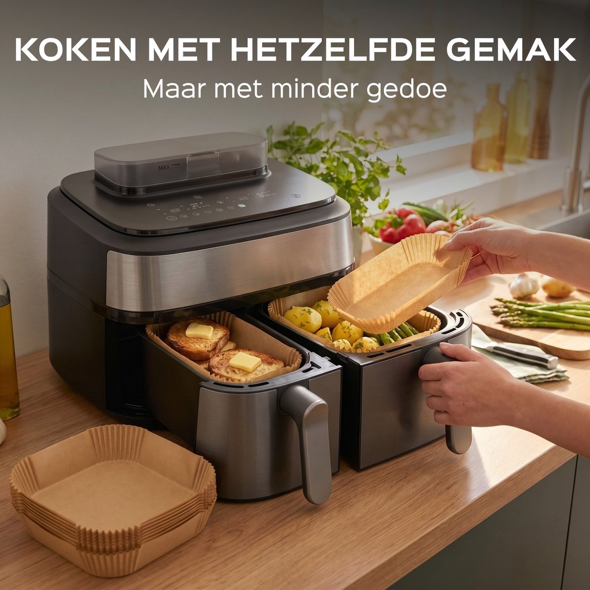 UNBOX Airfryer Bakpapier - Airfryer Accessoires - Bakpapier Airfryer - Airfryer Bakjes voor Philips Dual Airfryer - Bakpapier voor Philips Airfryer 3000/5000 Series - Airfryer Bakjes - 100 Stuks thumbnail 4