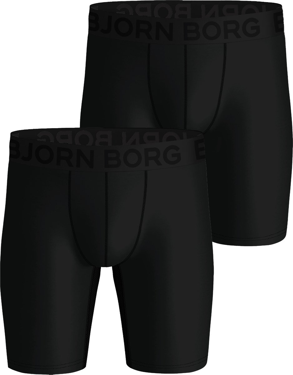 Björn Borg Sports Lightweight Long Boxers - microfiber heren boxers extra lange pijpen (2-pack) - zwart - zwart