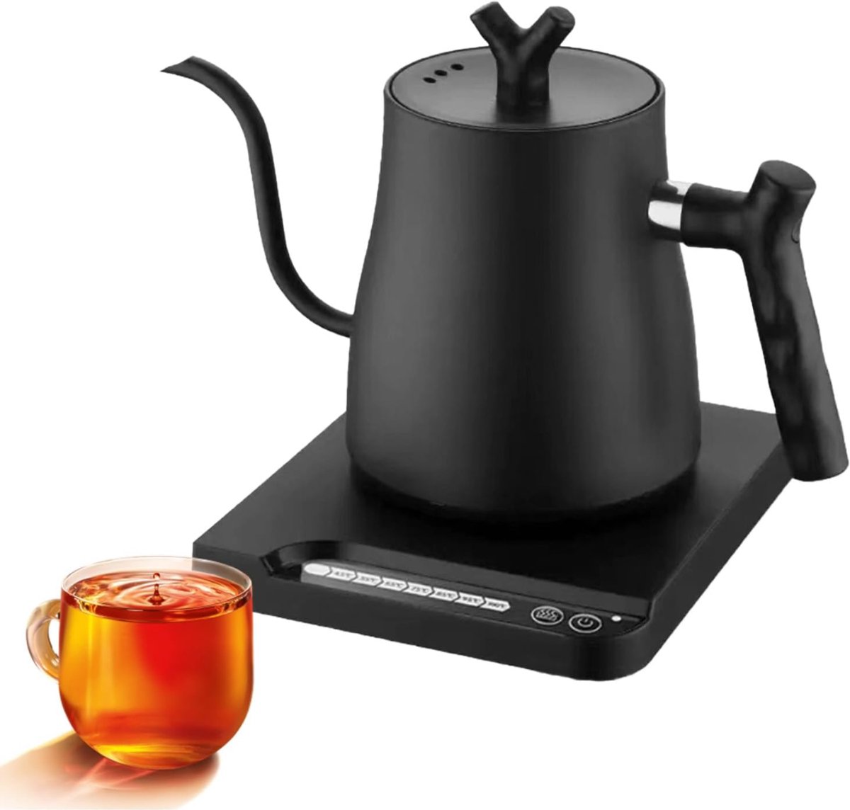 HEZIVO® Waterkoker 1 Liter - Elektrisch - RVS - Zwanenhals - Temperatuurregeling - Zwart