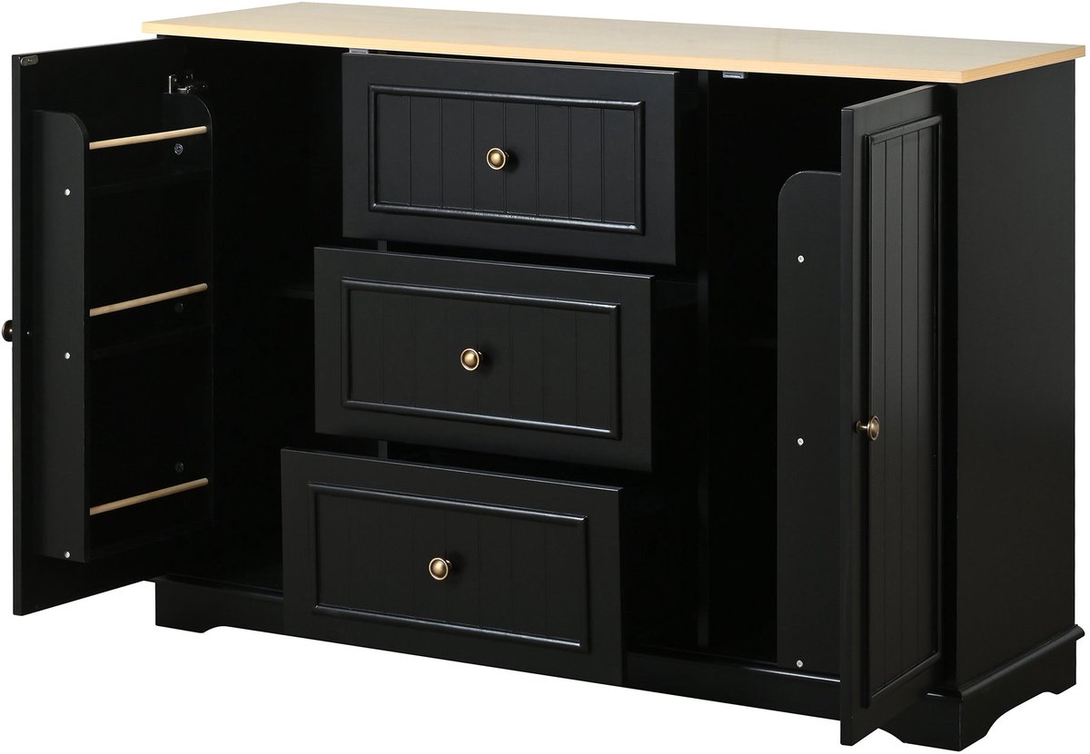 Merax Dressoir 126 cm - Opbergkast met 3 Laden en 2 Deuren - Kast voor Woonkamer Eetkamer Keuken Hal - Zwart