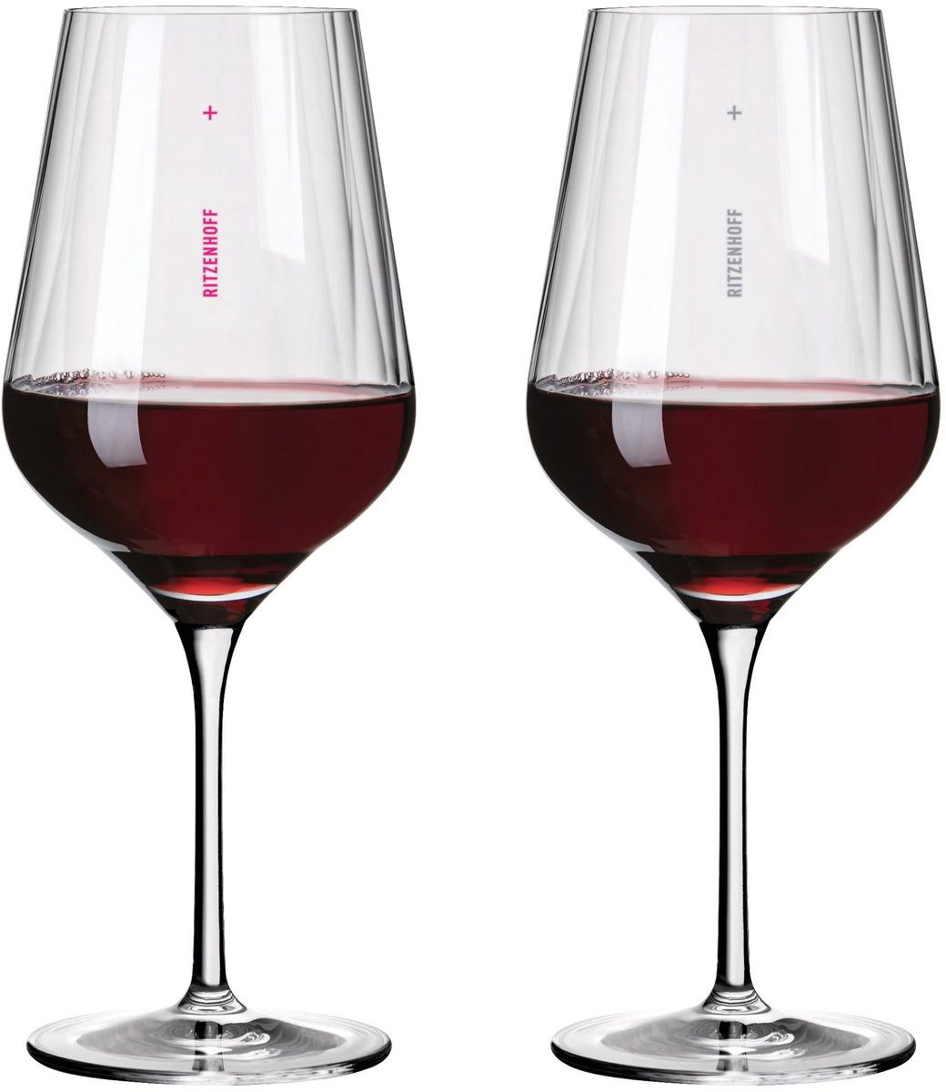 Ritzenhoff Wijnglazen Rode Wijn - 2 Stuks - Kristalglas - 570 ml - Luxe Wijnglazen - Geribbeld Glas - Geschikt voor de Vaatwasser