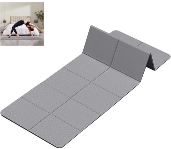Opvouwbare Yogamat - Antislip Trainingsmat - Opvouwbare Vloermat voor Training - voor Yoga, Meditatie, Pilates, Gymnastiek & Home Gym - grijs - 183×80×0.6cm