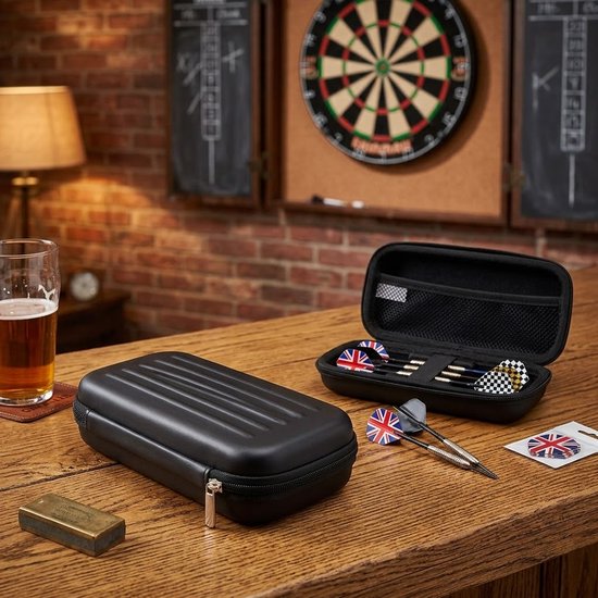 Zwarte dart case EVA harde schaal – draagbare dart opbergdoos voor darts, flights en accessoires – dart organizer met rits voor bescherming en opslag – dart etui voor heren en dames – dart accessoires — afbeelding 2