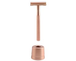Safety Razor Scheermes + houder - Rosé Gold - Houder inbegrepen - 10 extra mesjes