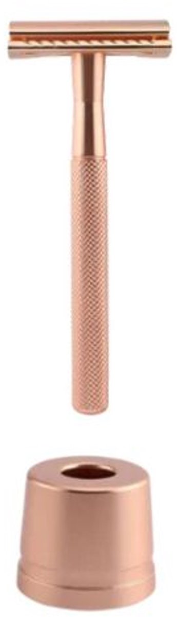 Safety Razor Scheermes + houder - Rosé Gold - Houder inbegrepen - 10 extra mesjes