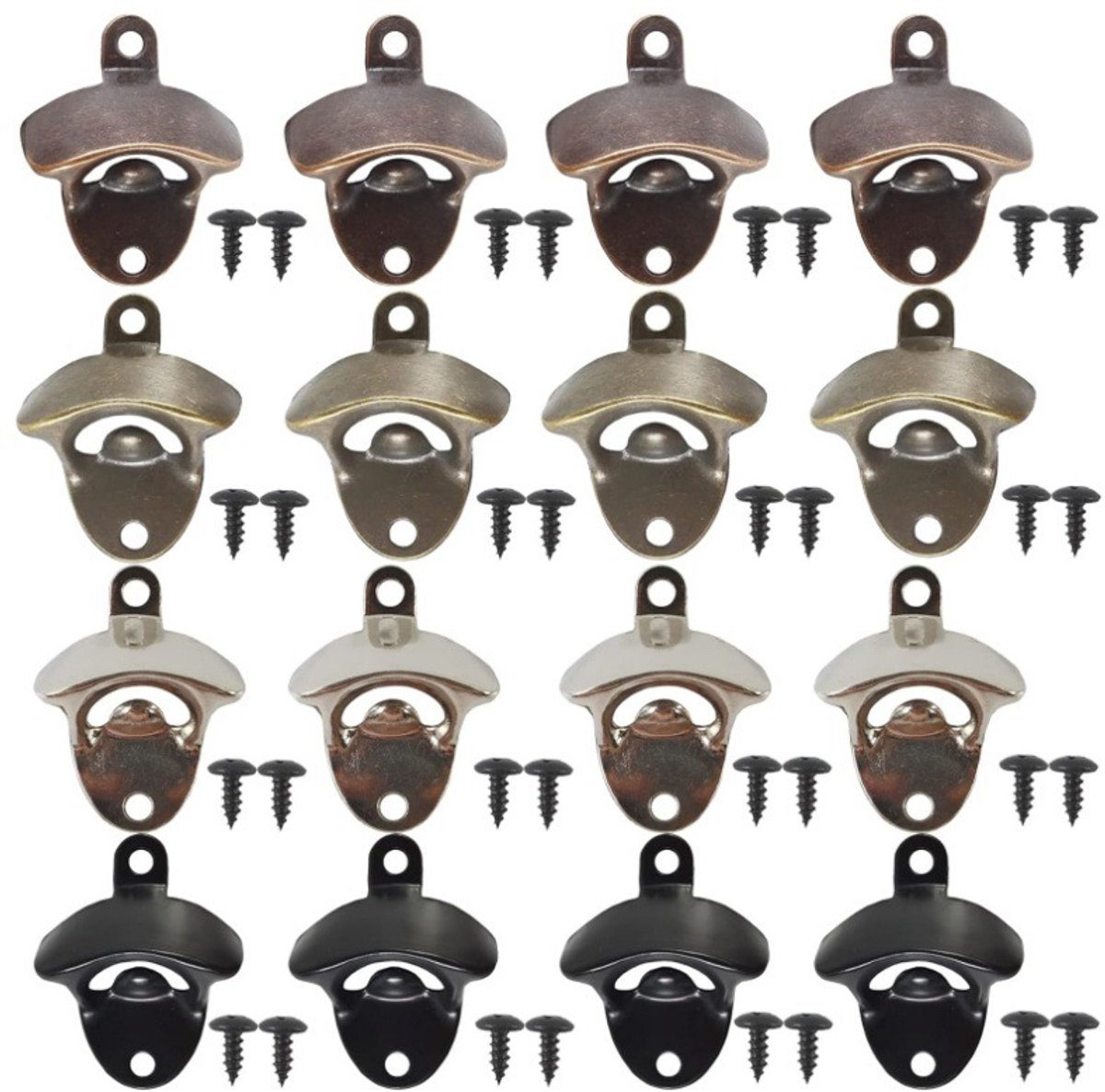 Oneay 16-delige retro bierflesopenerset voor wandmontage met bevestigingsschroeven, geschikt voor het openen van bier, cola, wijn, frisdranken, enz., geschikt voor keukens, cafés en bars (4 kleuren).