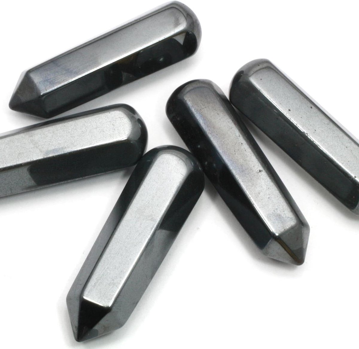Hematiet Kristal - Massage Staaf - Ontspanning Bevorderen - Glad Gepolijst Oppervlak - 7 cm Lengte - Zilverkleurig