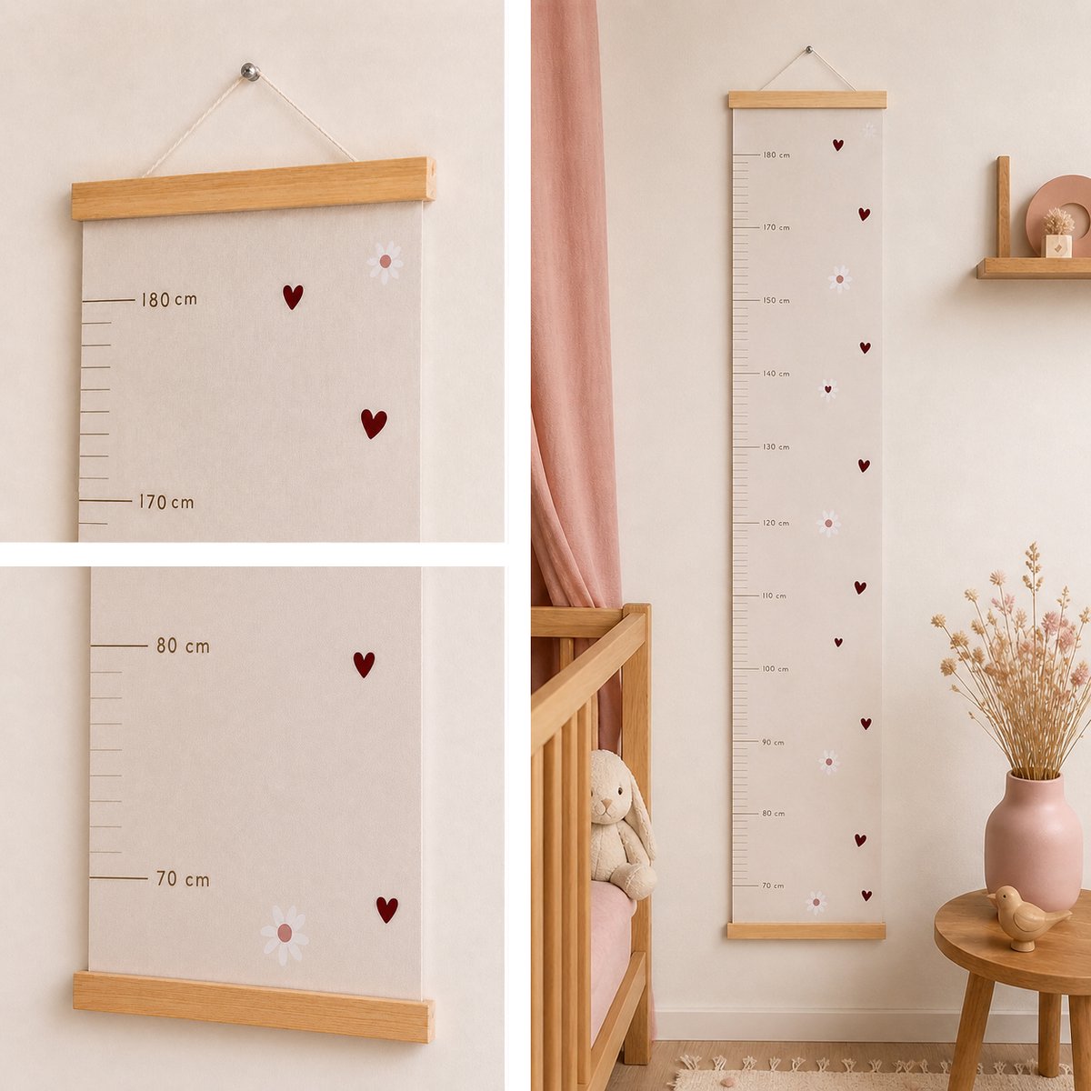 WeLikeToLove Groeimeter - Meisje - Kraamcadeau - Babyshower cadeau - Babykamer decoratie - Kinderkamer - Hout - Geboorte