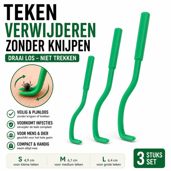 Tekentang set 3 stuks - Teek verwijderen zonder knijpen - Voor hond kat en mens - Veilig en pijnloos - Tekenverwijderaar