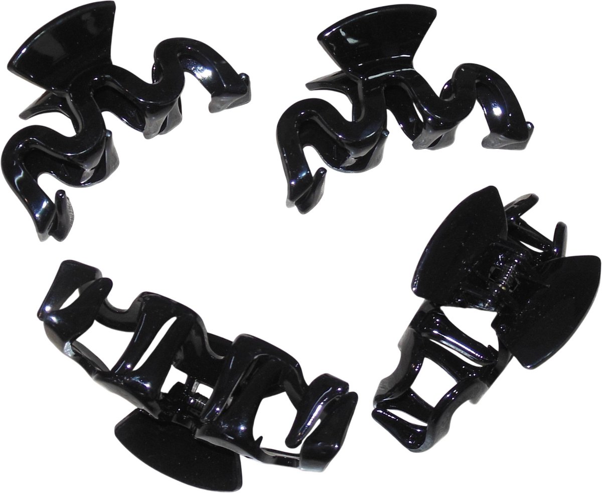 4 Haarklemmen 9 cm gekronkeld zwart