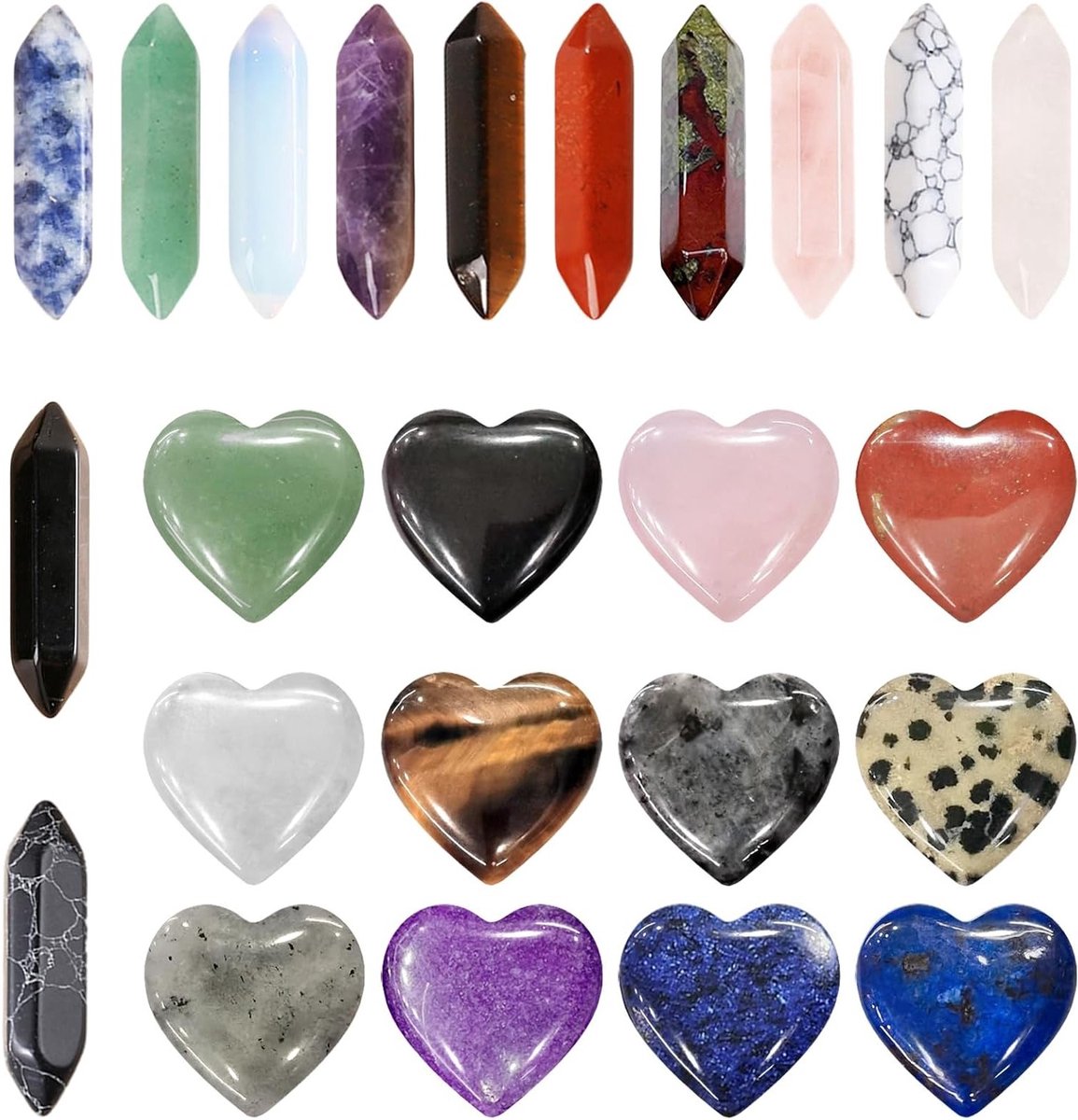 Healing Crystal Set met 24 Stuks voor Liefde, Reiki, Chakra en Meditatie - Perfecte Energie en Balans Geschenken voor Valentijnsdag