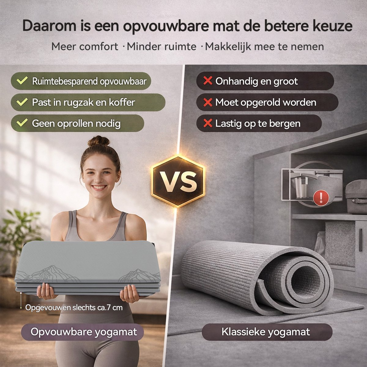 Funlife Opvouwbare Yogamat 190 x 66 cm - 10 mm Dik - Antislip Fitnessmat voor Yoga, Pilates en Thuis Workout - Grijs Berg Design thumbnail 5