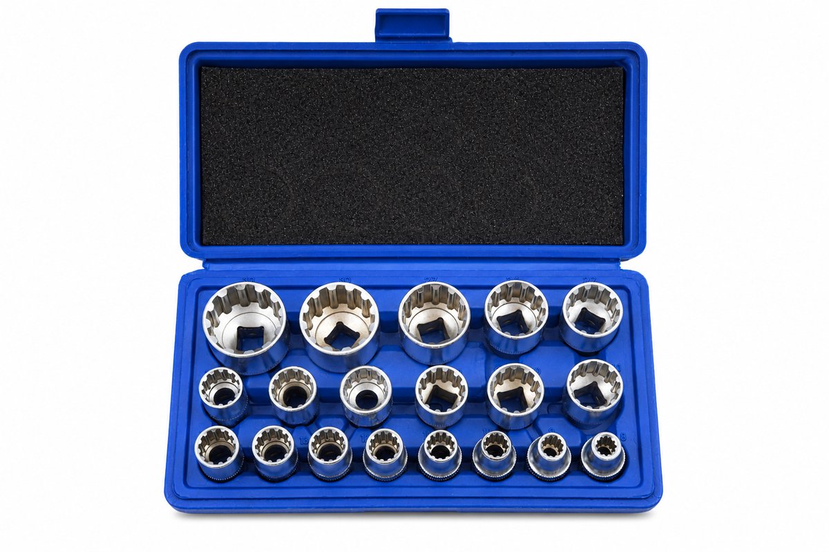 Mahn Mutlilock doppenset 1/2" & 3/8" - 8–32 mm – Universele 12-kant Doppen in Opbergkoffer