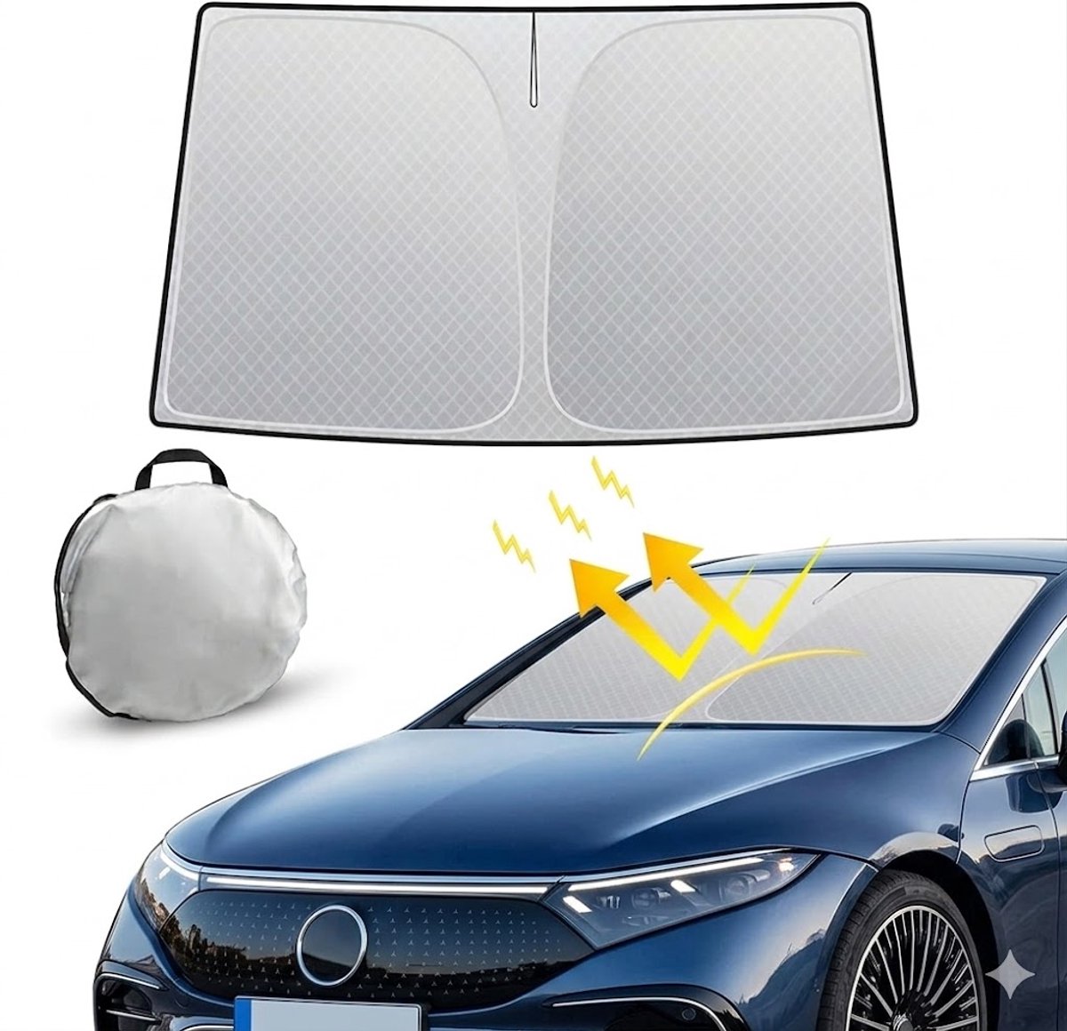 Auto Zonnescherm Voorruit 140x70 cm – Opvouwbaar Paraplu Design – UPF50+ UV Bescherming – Warmtewerend & Reflecterend – Geschikt voor Auto & SUV