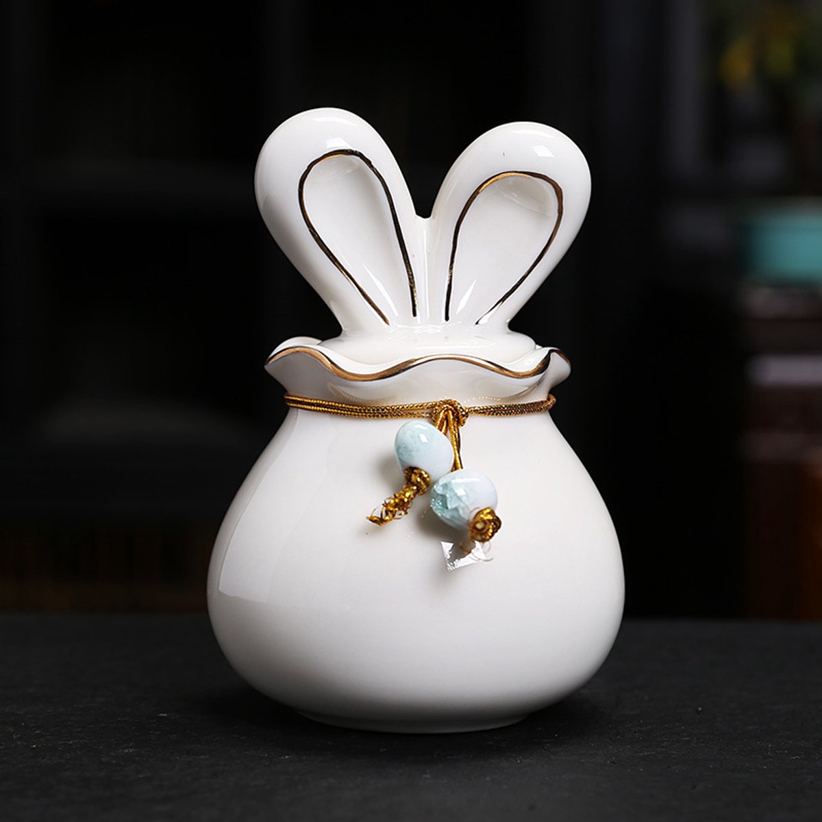 Mini Urn Keramiek konijn- Wit, 150 ml