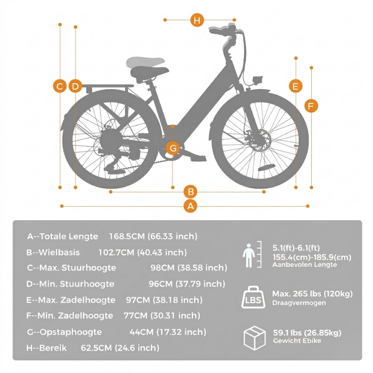 HillMiles Milecity 1 Elektrische Fiets - Motor 250W - Actieradius 80km - Verwijderbare batterij 36V13Ah - 26 Inch City Commuter EBike thumbnail 5