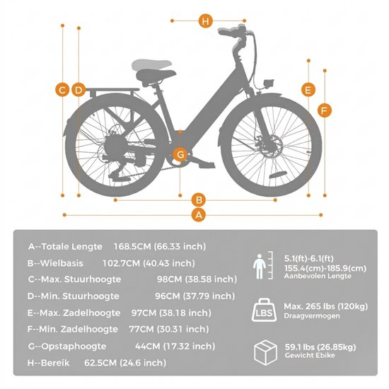 HillMiles Milecity 1 Elektrische Fiets - Motor 250W - Actieradius 80km - Verwijderbare batterij 36V13Ah - Shimano 7 versnellingen - 26 Inch City Commuter EBike - Blauw — afbeelding 4